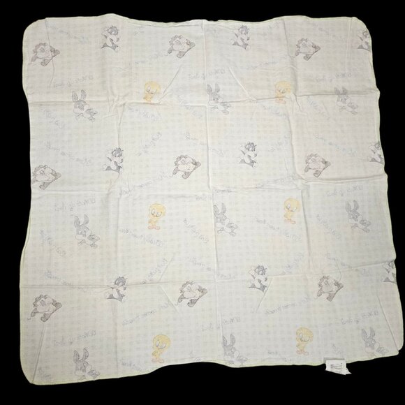 VTG Baby Looney Tunes Flannel Blanket Green Plaid Cotton By DOLLY Tweety Taz - Picture 7 of 10